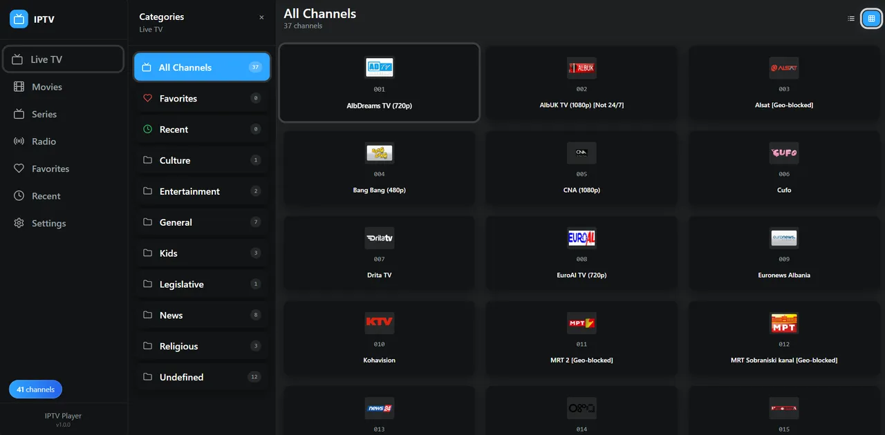 IPTV Player screenshot